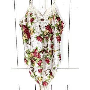 Vintage Lucie Ann floral  lace one piece negligee teddy lingerie